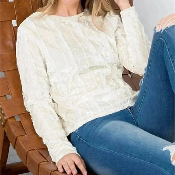 BOHO WOMENS CREAM VELVET LACE DETAIL BLOUSE TOP - Picture 2 of 7